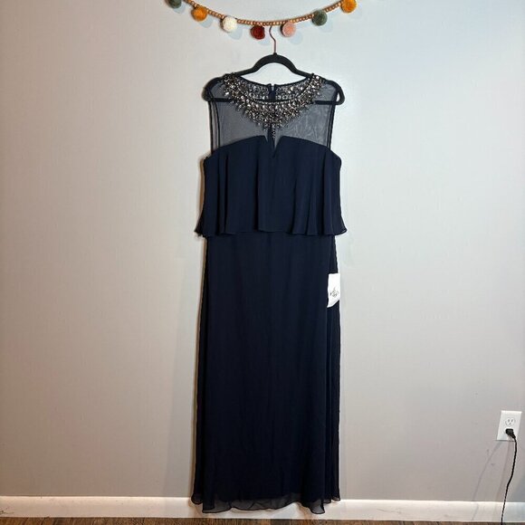 NWT Patra navy blue embellished illusion gown - Picture 2 of 7